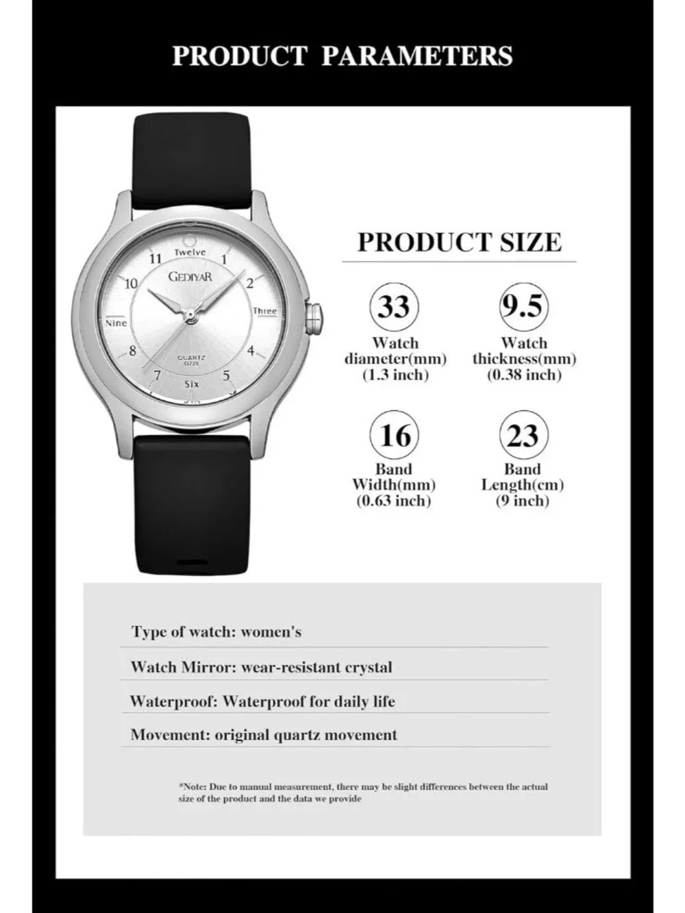 Women's Silver Analog Quartz Rubber Silicone Band Waterproof Nursing Wrist Watch